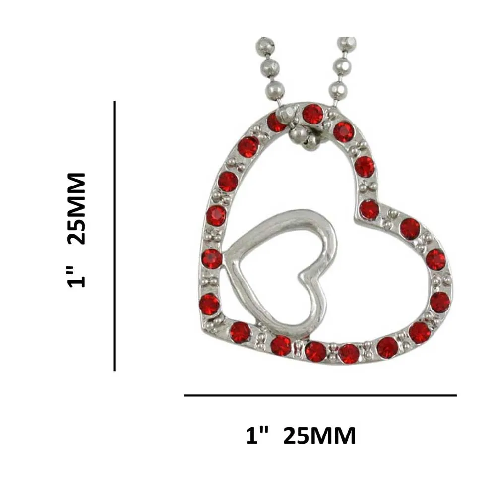 Red Crystal Double Heart Pendant on Silver Ball Chain - RSN649