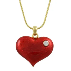 Red Enamel and Crystal Heart Pendant with Chain - PT330
