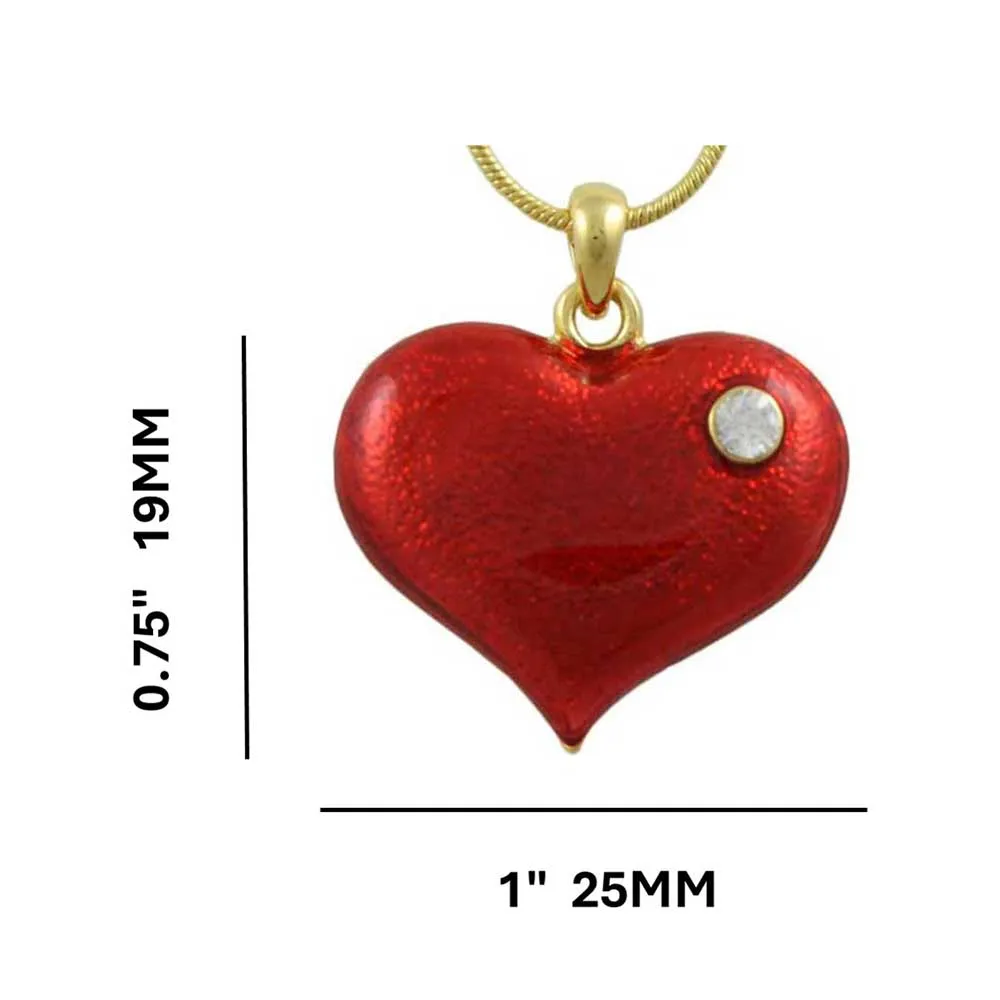 Red Enamel and Crystal Heart Pendant with Chain - PT330