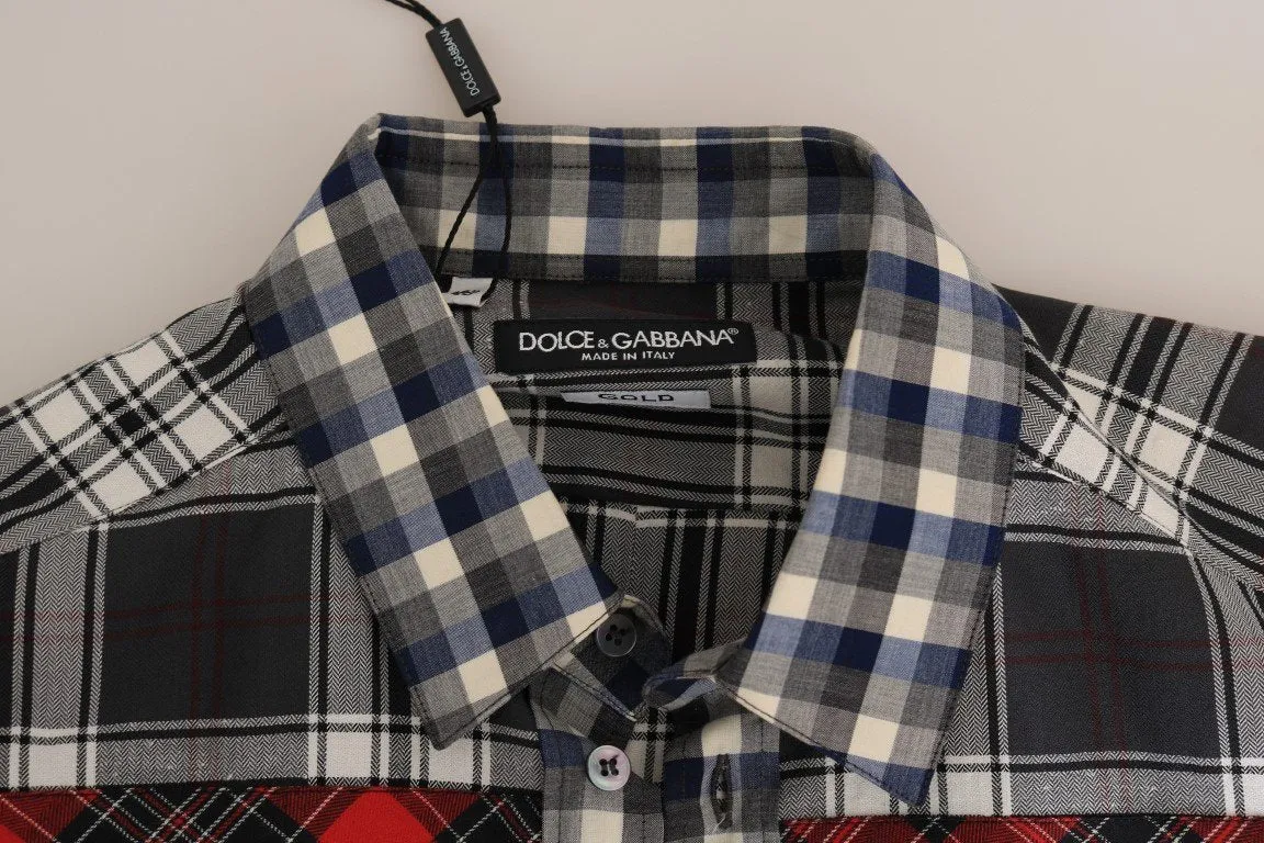 Red Gray Check Cotton Slim Fit Shirt