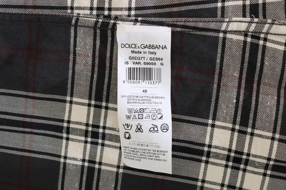 Red Gray Check Cotton Slim Fit Shirt