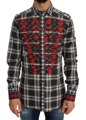 Red Gray Check Cotton Slim Fit Shirt