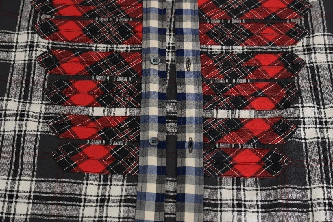 Red Gray Check Cotton Slim Fit Shirt