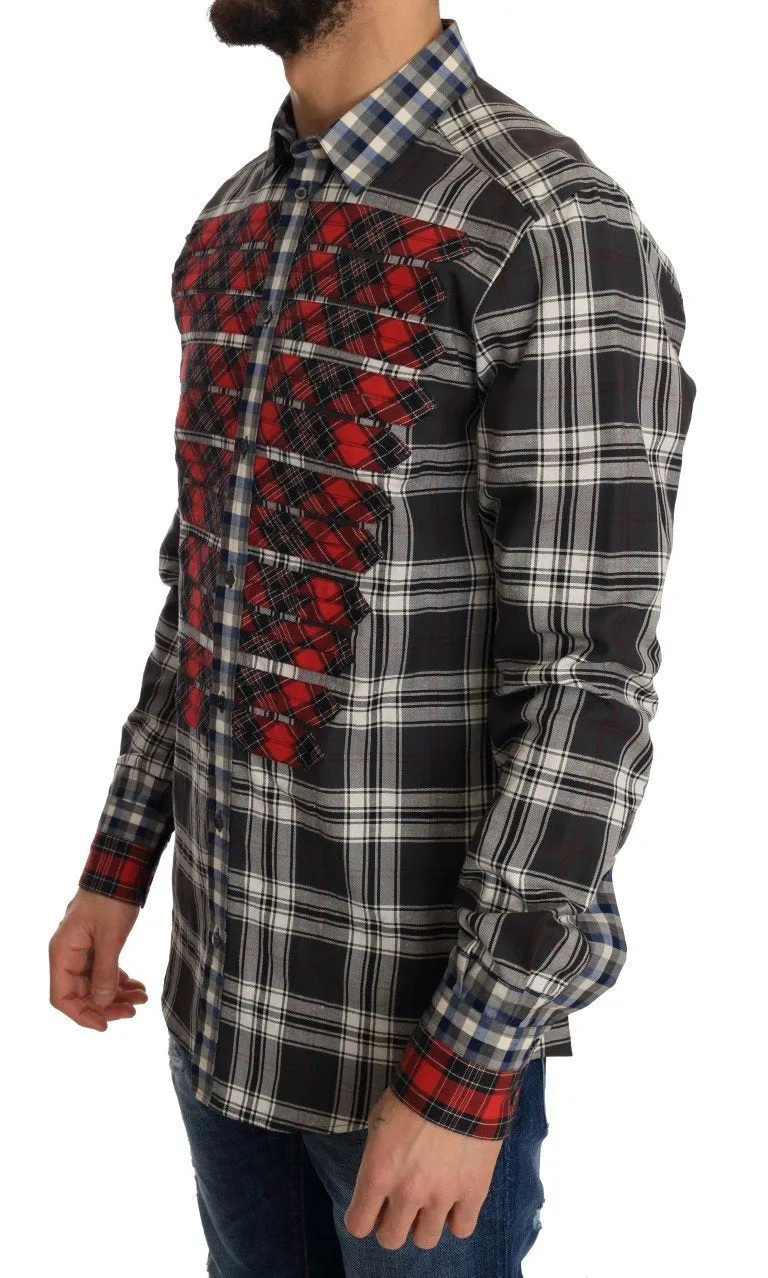 Red Gray Check Cotton Slim Fit Shirt