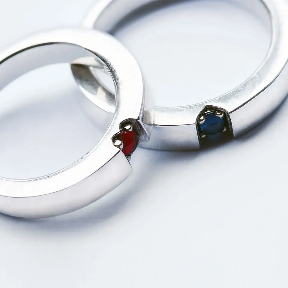 Red Ruby and blue Sapphire promise ring set