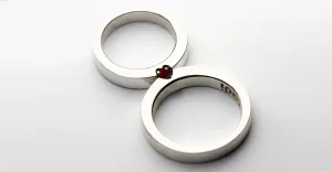 Red Ruby and blue Sapphire promise ring set