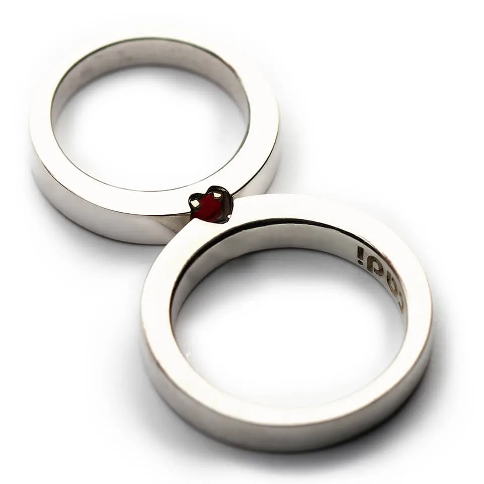 Red Ruby and blue Sapphire promise ring set