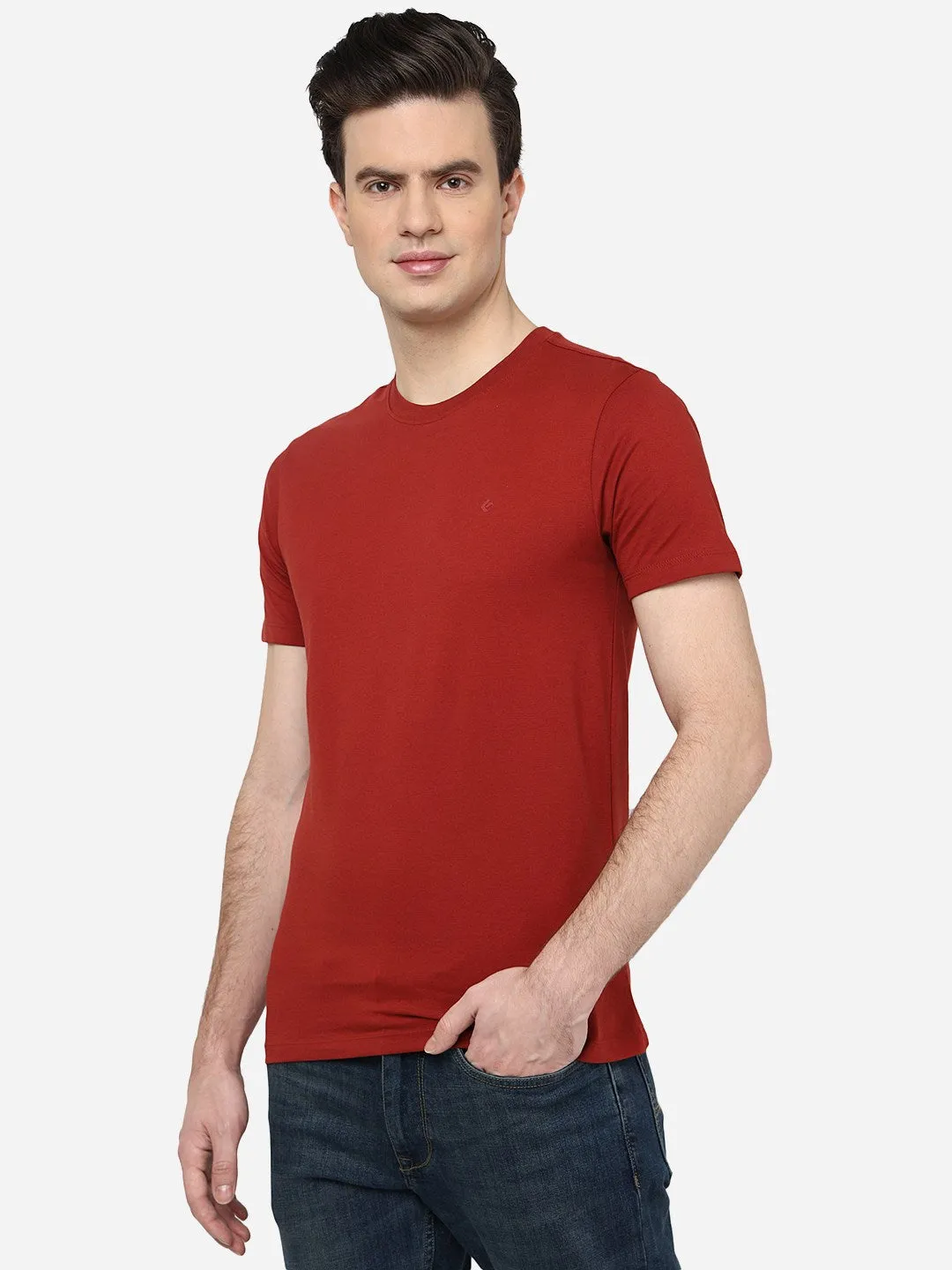 Red Solid Slim Fit T-Shirt | Greenfibre