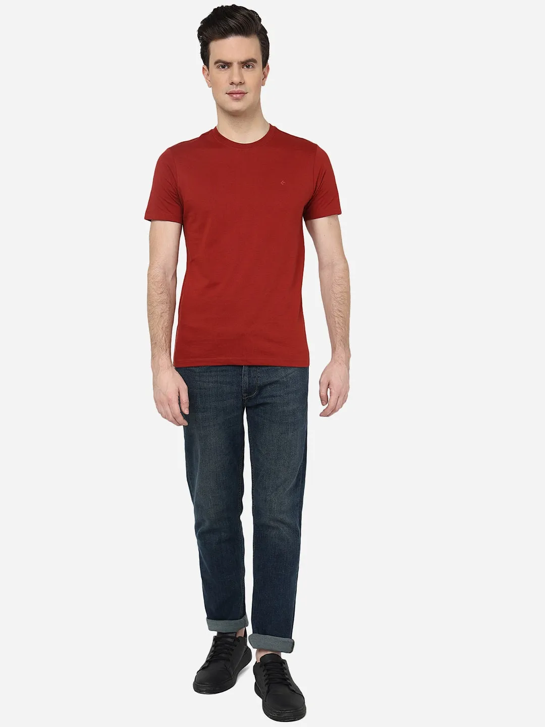 Red Solid Slim Fit T-Shirt | Greenfibre