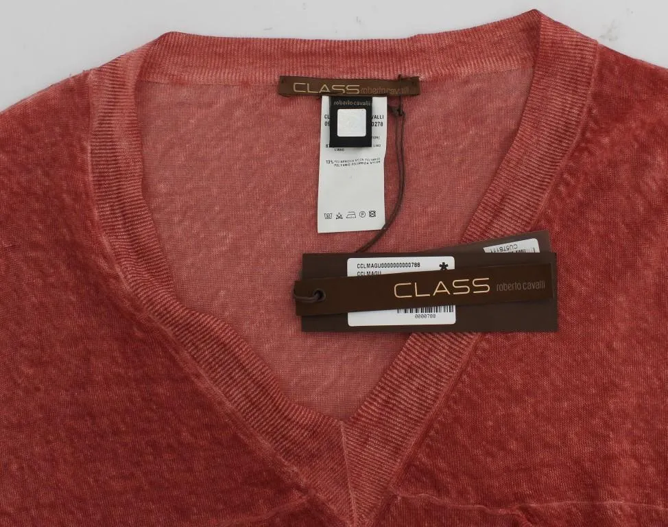 Red V-neck Pullover Linen Sweater