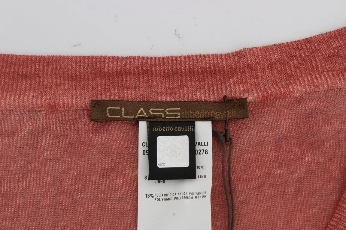 Red V-neck Pullover Linen Sweater