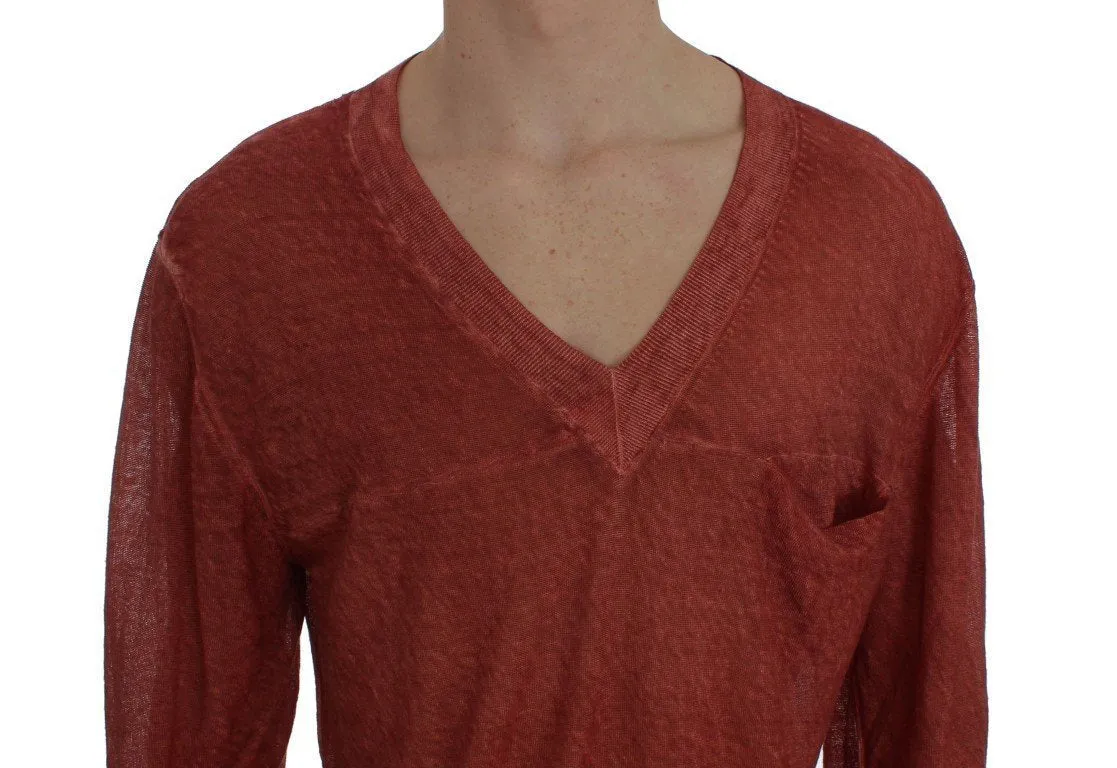 Red V-neck Pullover Linen Sweater