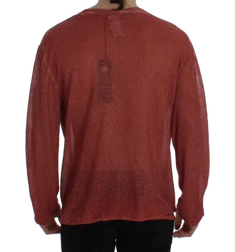 Red V-neck Pullover Linen Sweater