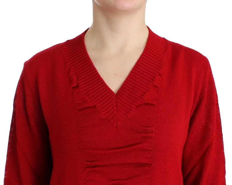 Red V-neck wool sweater