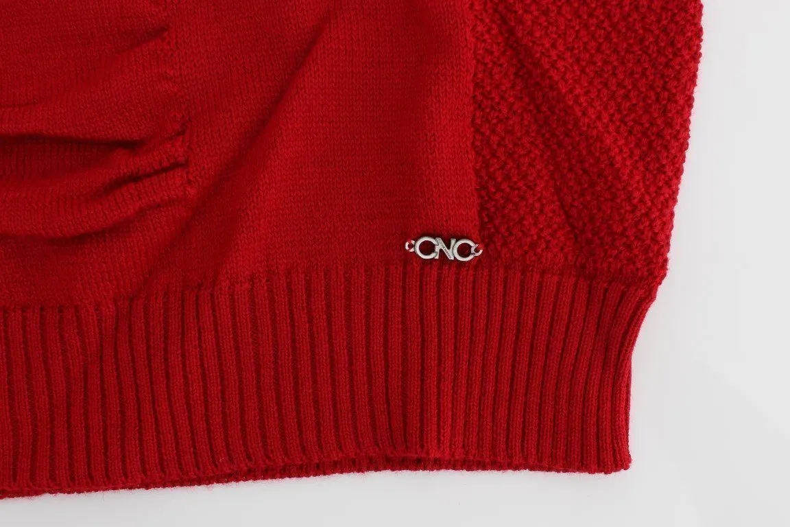 Red V-neck wool sweater