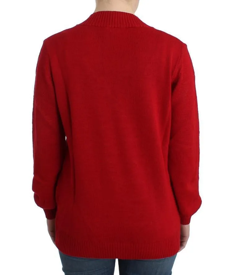 Red V-neck wool sweater