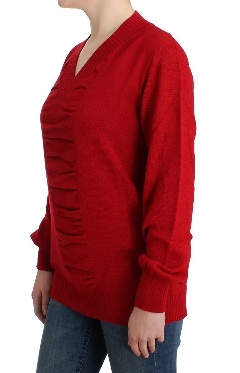 Red V-neck wool sweater