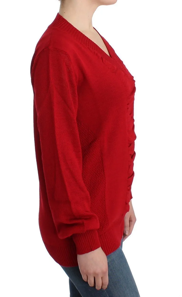 Red V-neck wool sweater