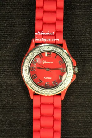 Red/Red Clear Rhinestones | Silicone Band