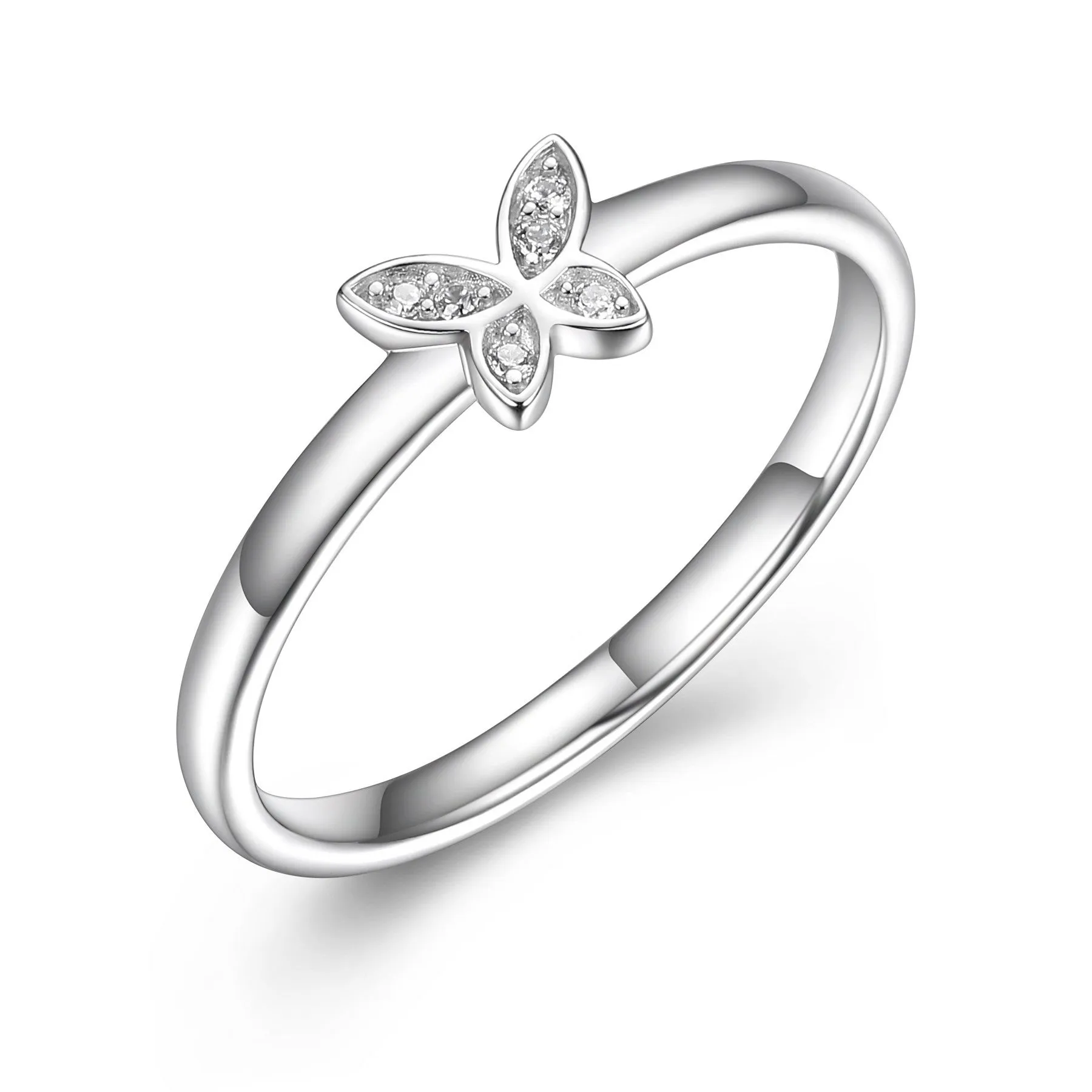 Reign Sterling Silver Rhodium Plated CZ Mini Butterfly Ring