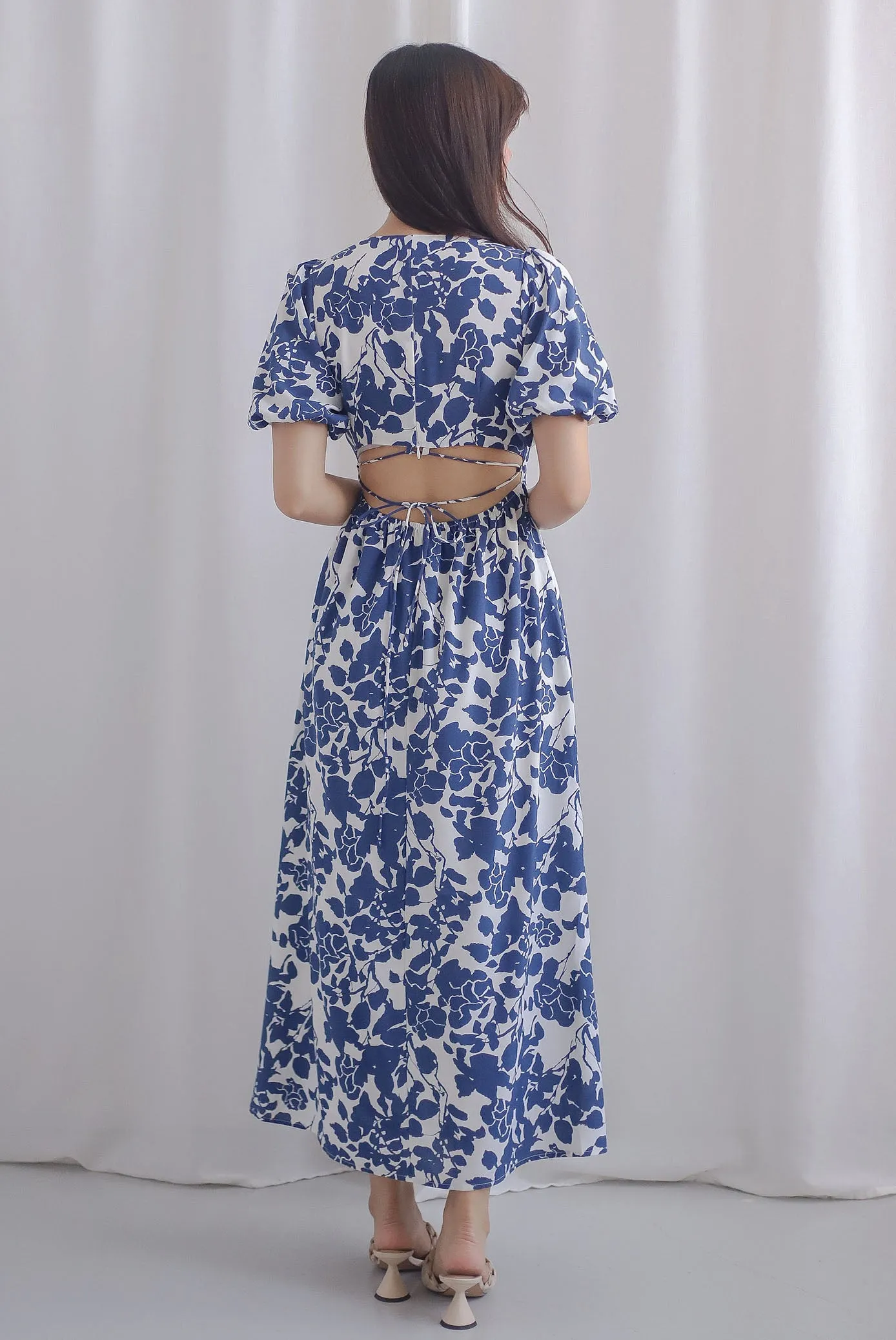 *Restocked* Bayleigh Puffy Sleeve Square Neckline Tie Back Dress In Blue