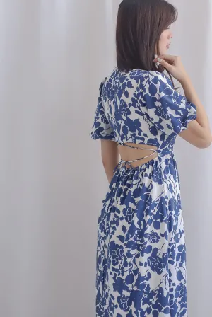 *Restocked* Bayleigh Puffy Sleeve Square Neckline Tie Back Dress In Blue