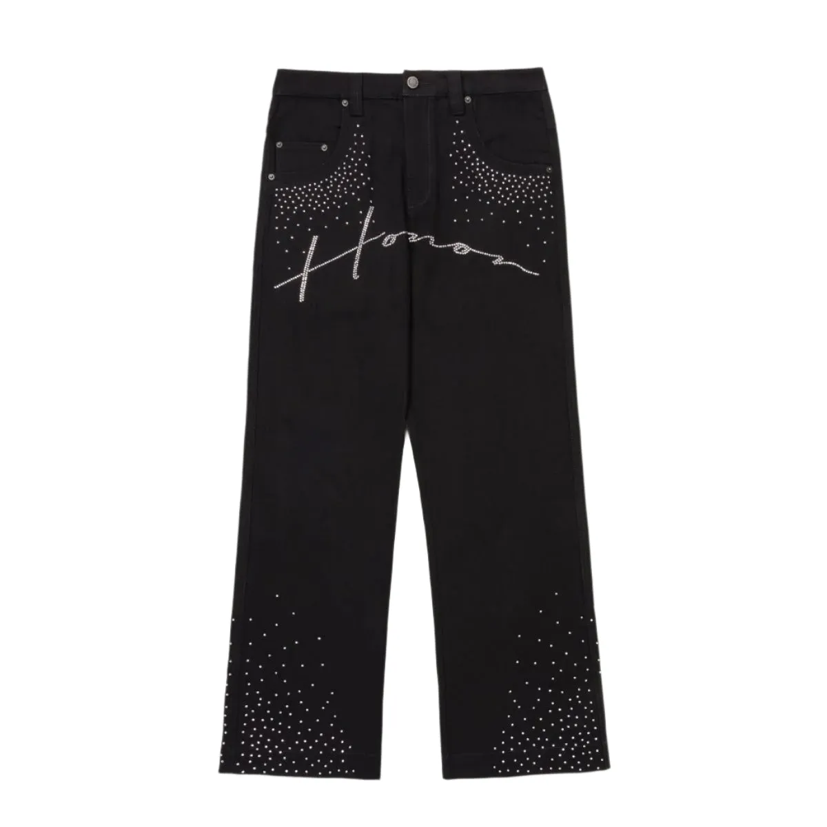 Rhinestone Wide Leg Pants -Black