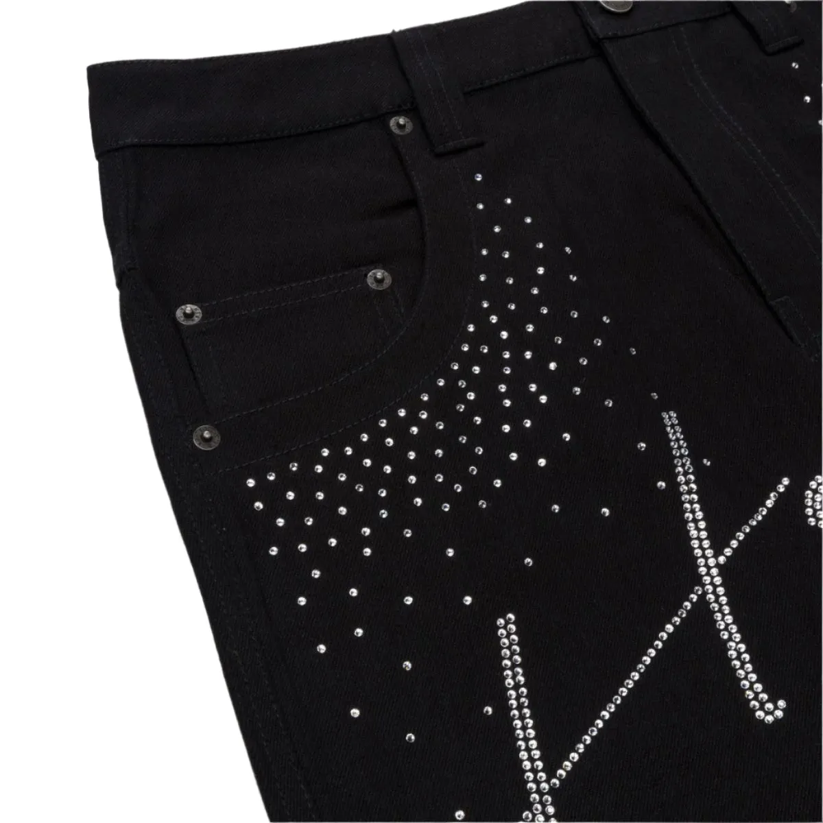 Rhinestone Wide Leg Pants -Black