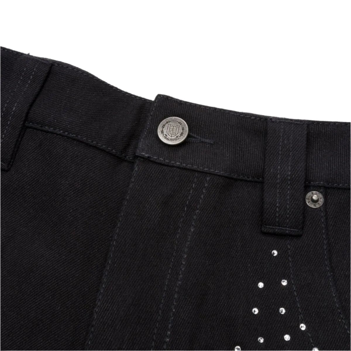 Rhinestone Wide Leg Pants -Black