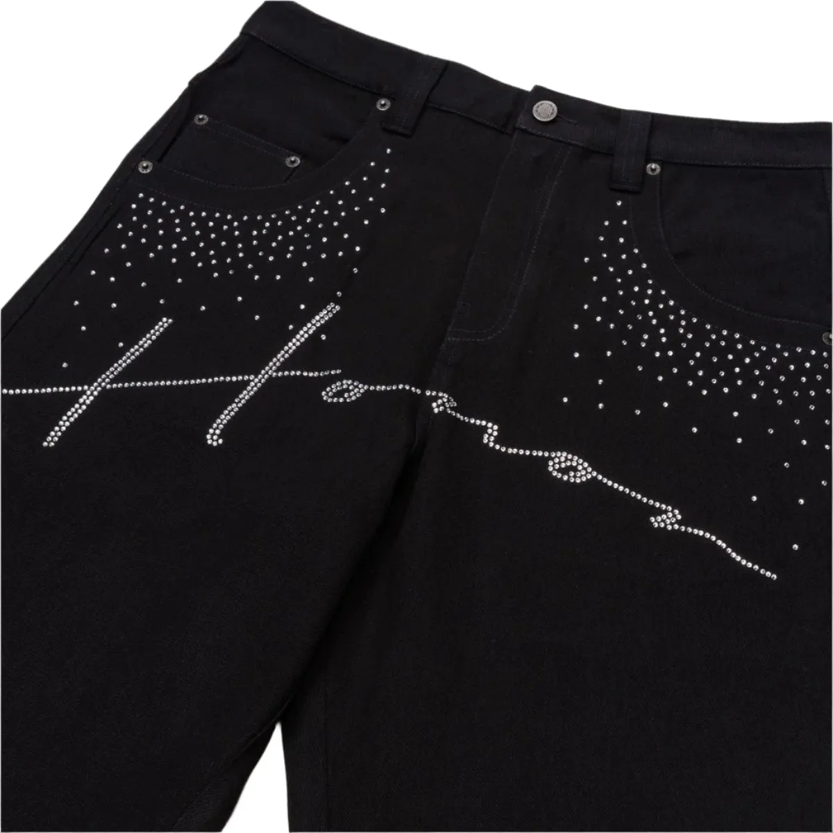 Rhinestone Wide Leg Pants -Black