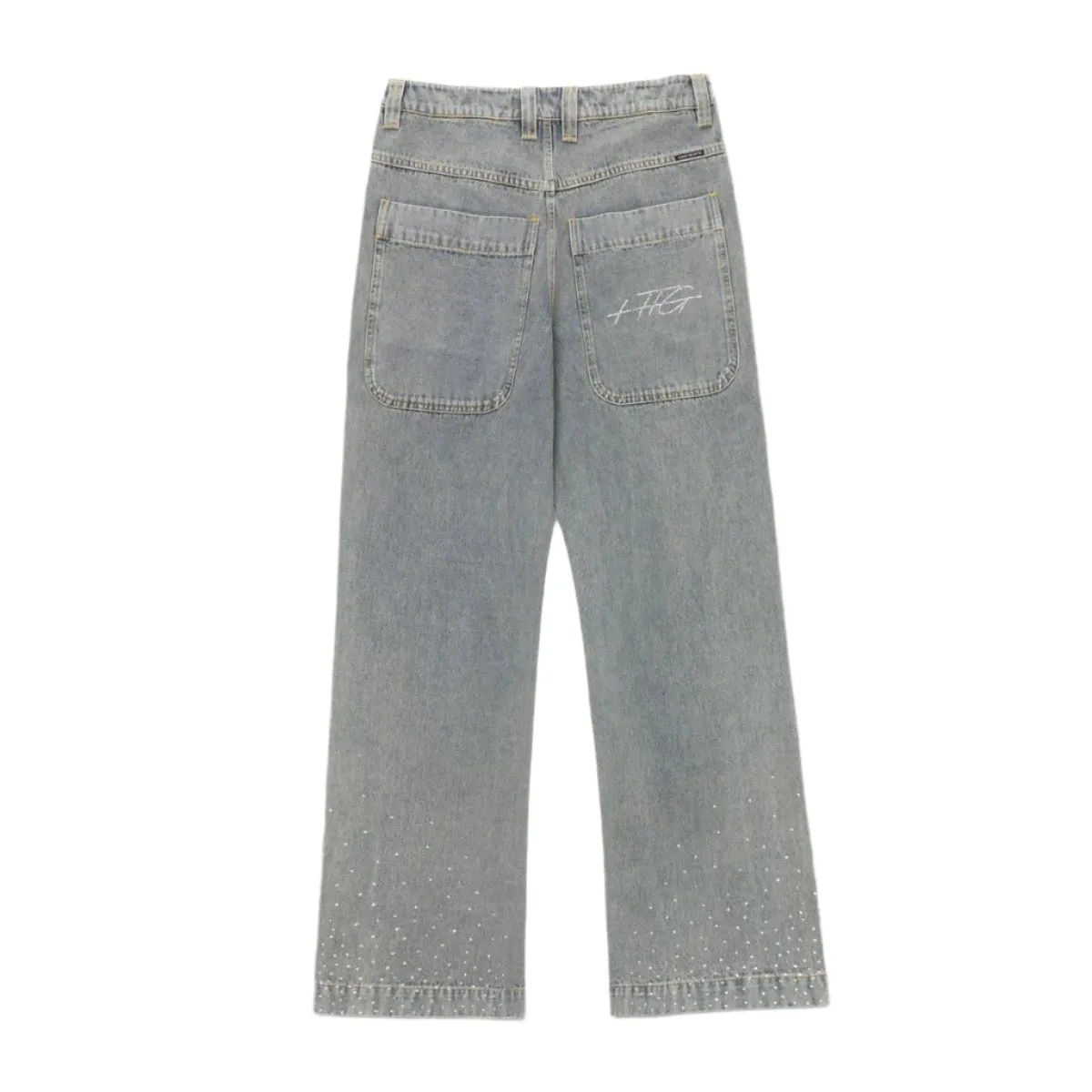 Rhinestone Wide Leg Pants - Indigo