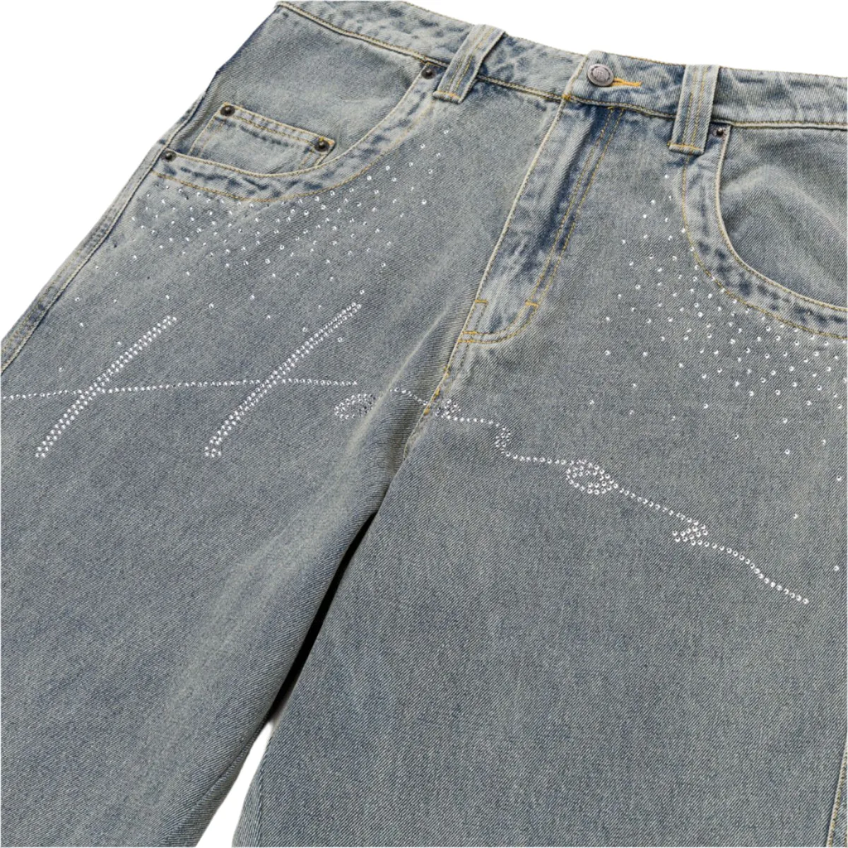 Rhinestone Wide Leg Pants - Indigo