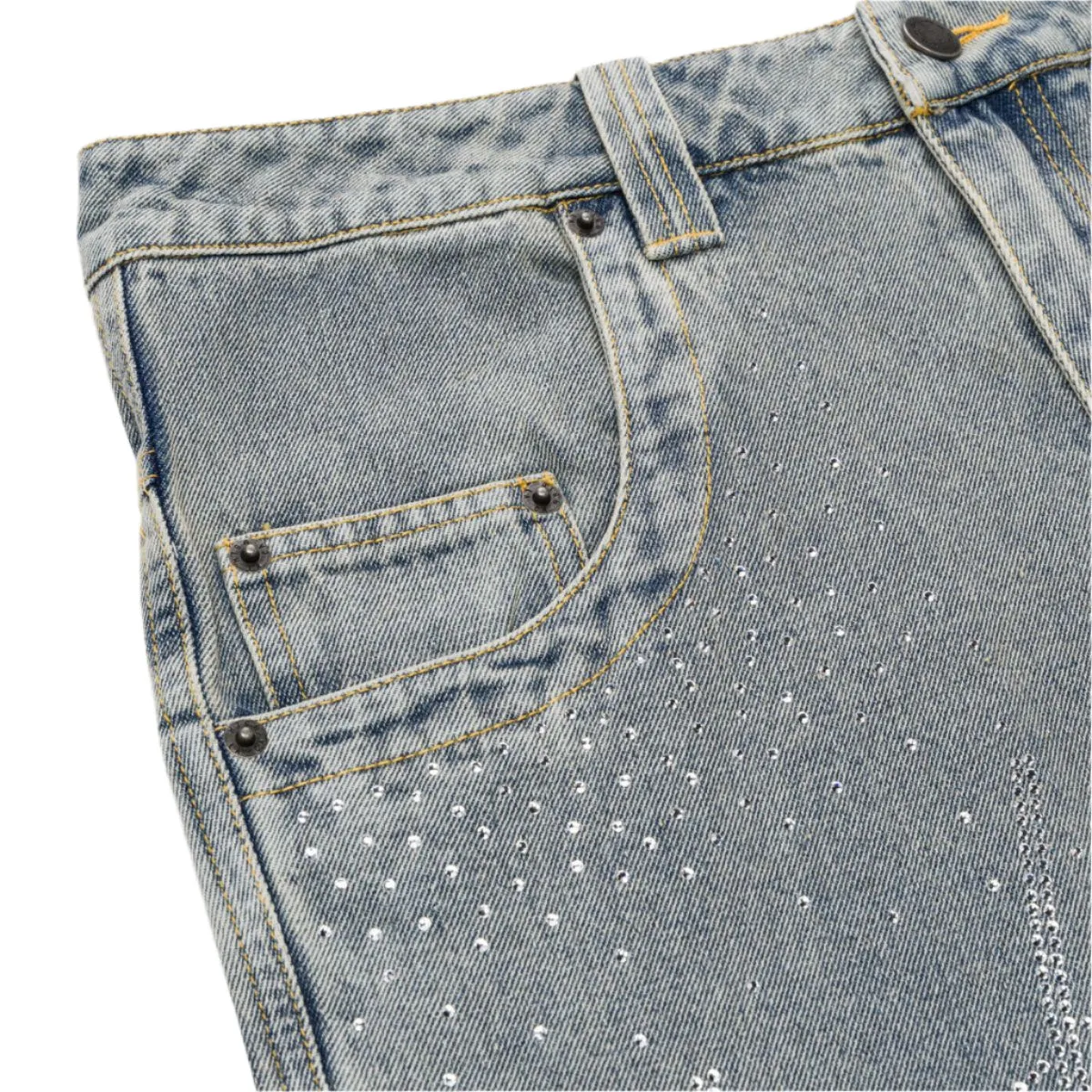 Rhinestone Wide Leg Pants - Indigo