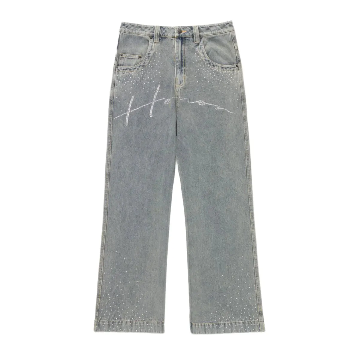 Rhinestone Wide Leg Pants - Indigo