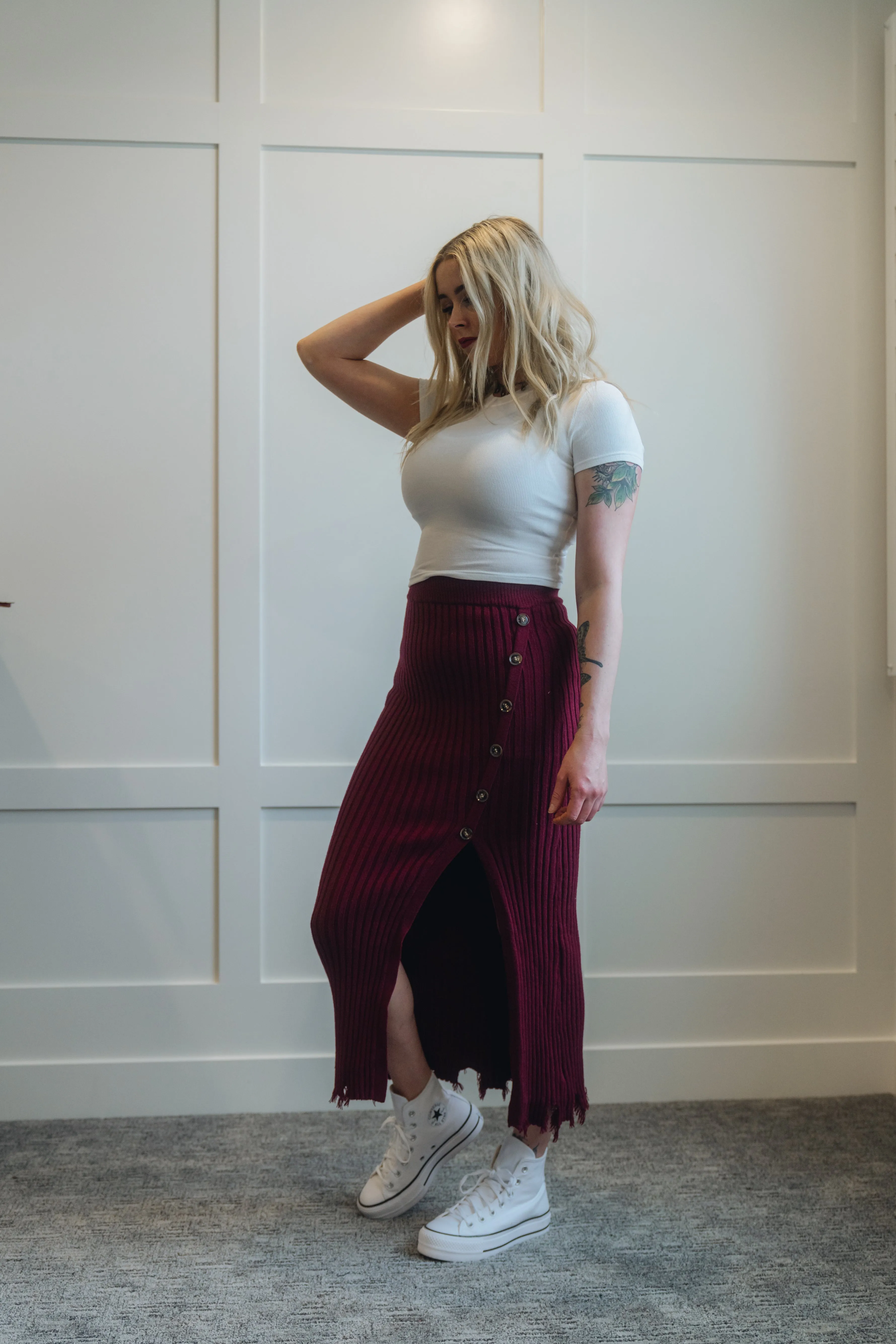 Ribbed Sweater Midi Skirt My Store