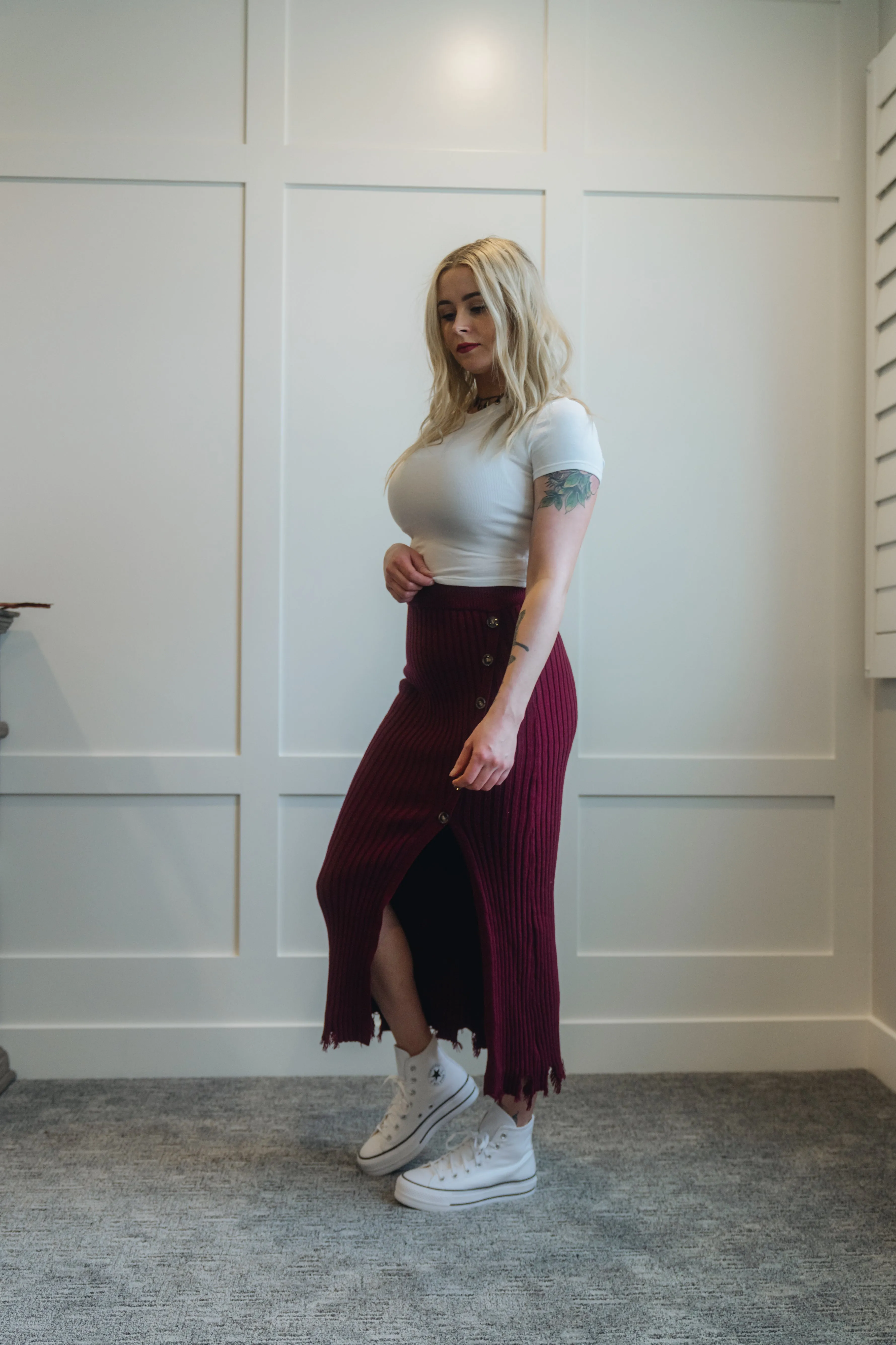Ribbed Sweater Midi Skirt My Store