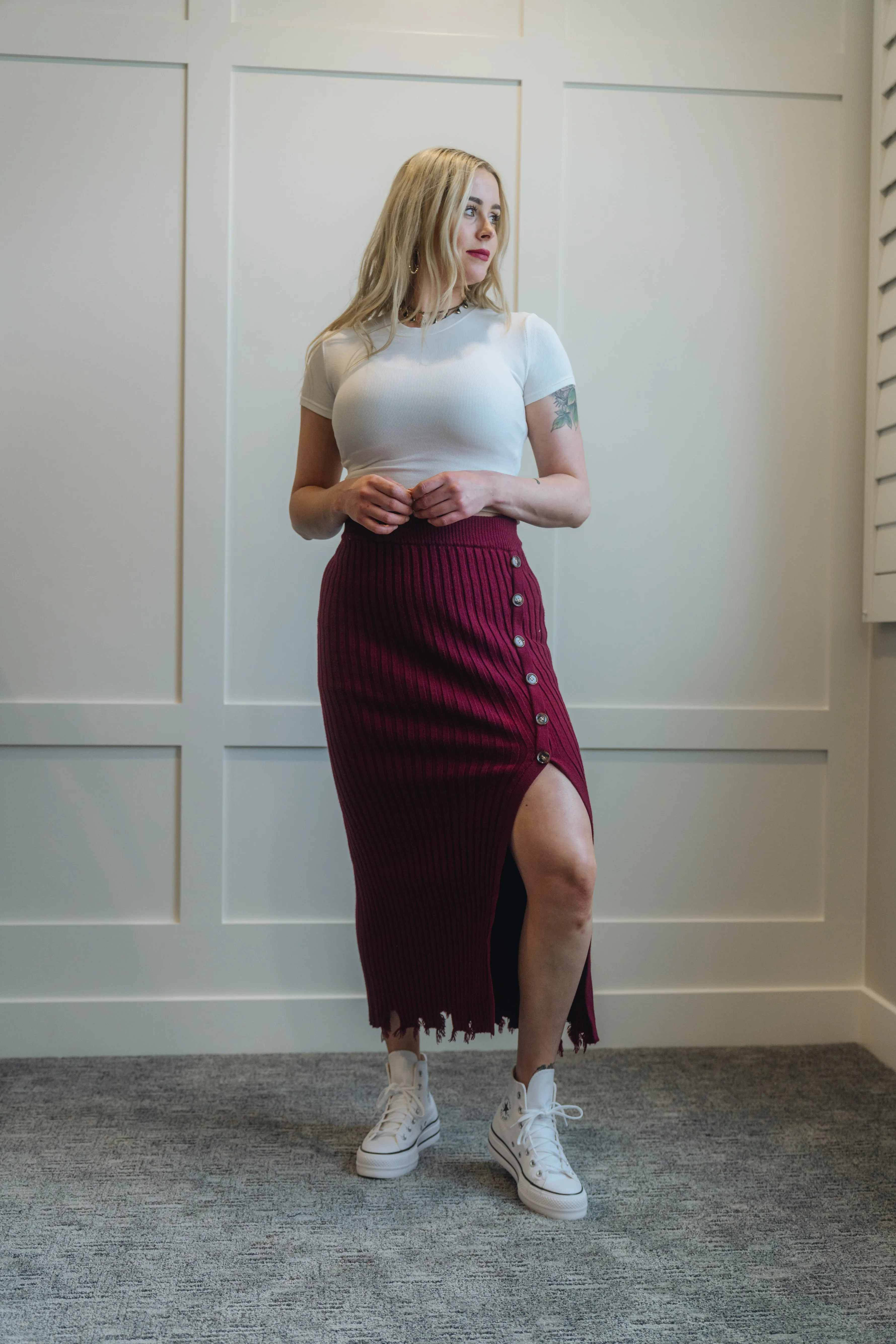 Ribbed Sweater Midi Skirt My Store