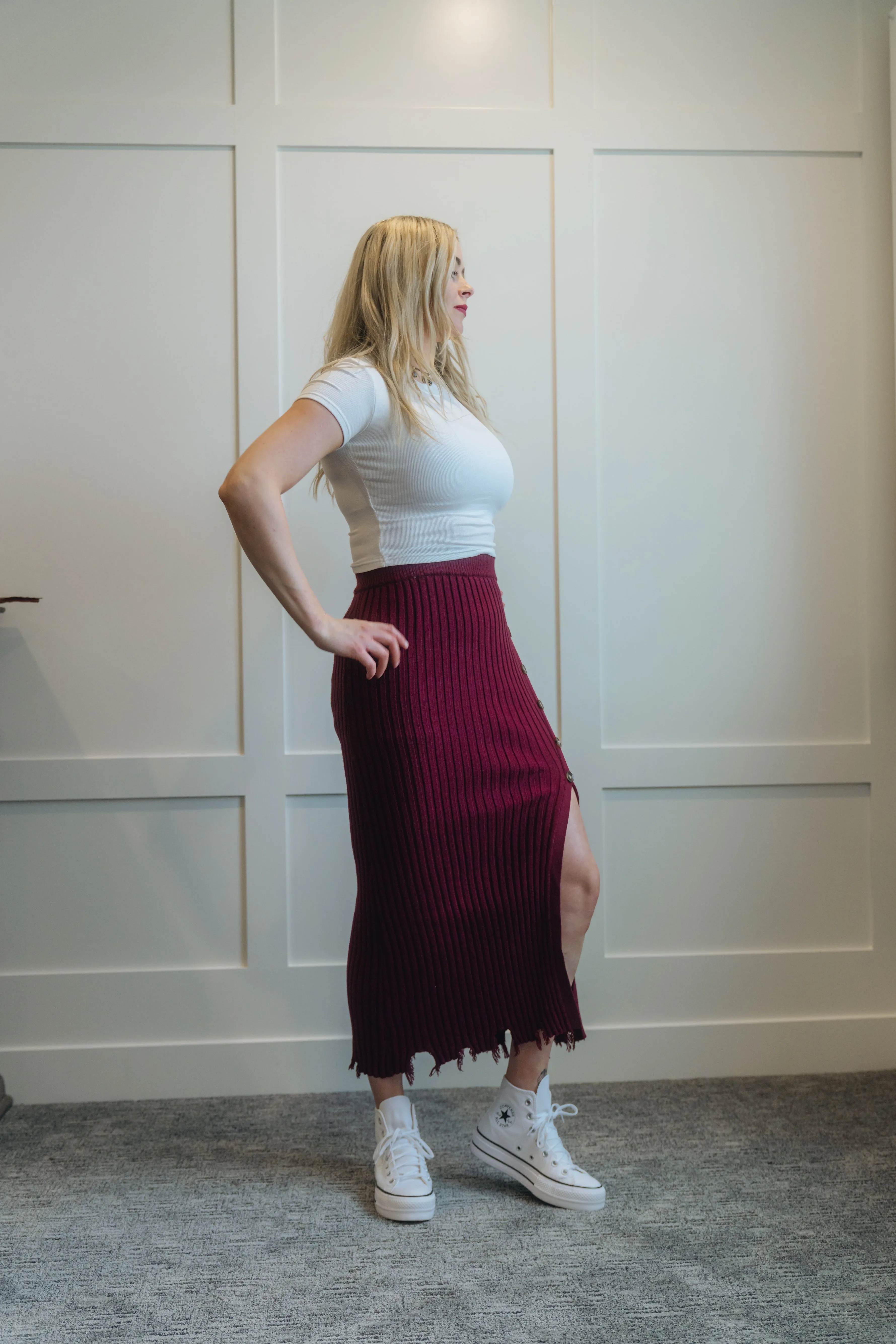 Ribbed Sweater Midi Skirt My Store