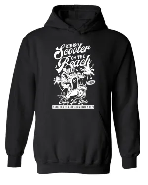 Riding scooter on the beach, enjoy the ride hoodie