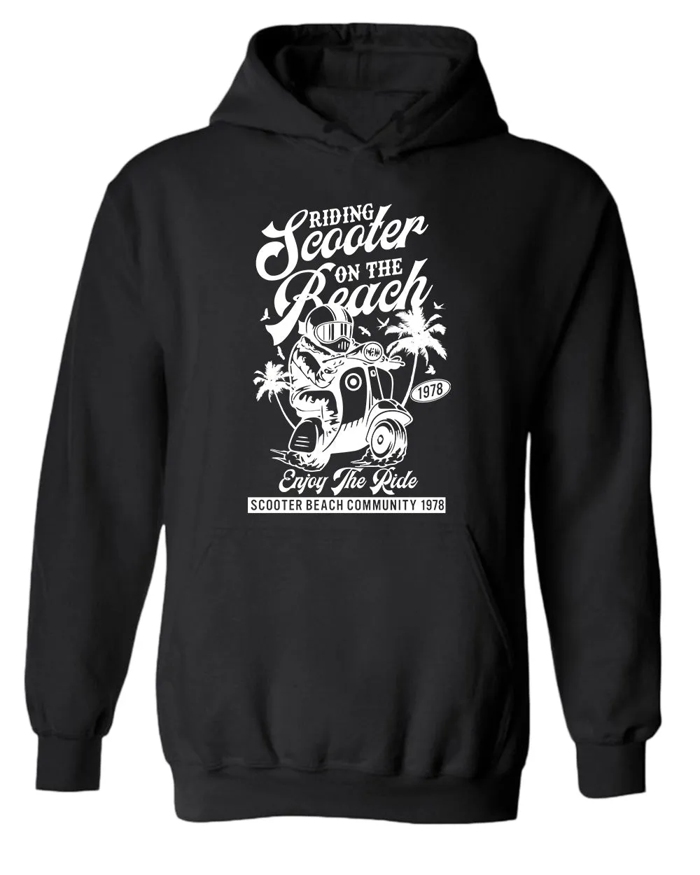 Riding scooter on the beach, enjoy the ride hoodie