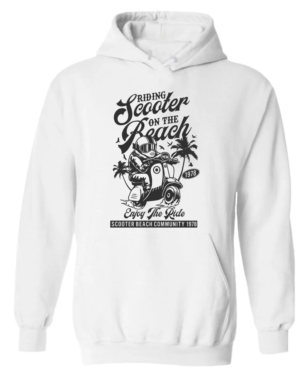 Riding scooter on the beach, enjoy the ride hoodie