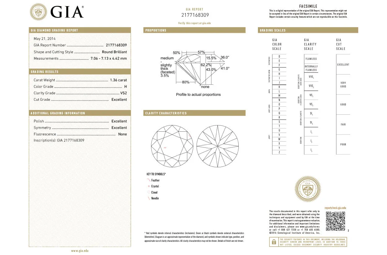 Ring Platinum GIA Round Diamond 1.36cts Solitaire