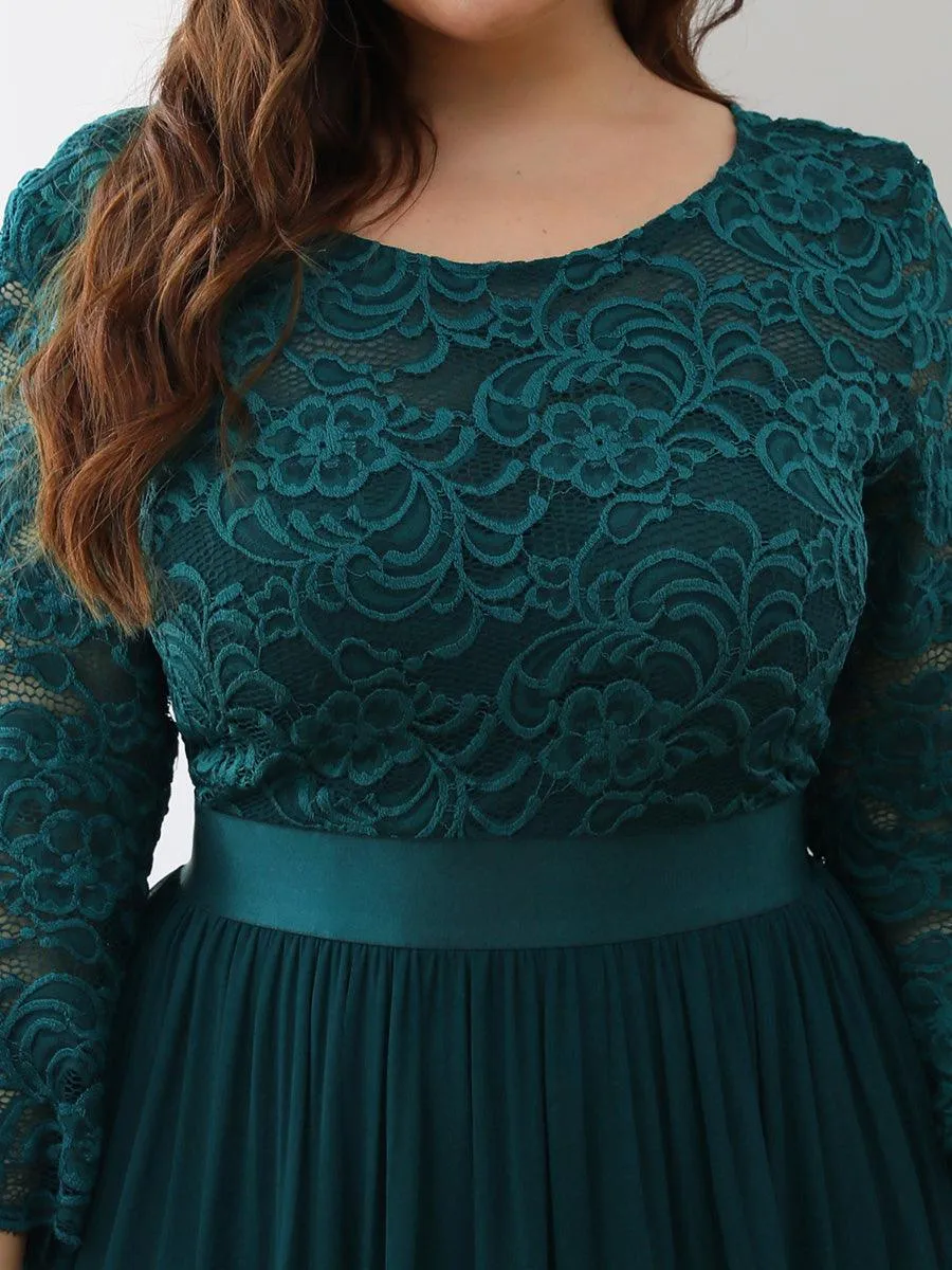 Robe de demoiselle d'honneur en grande taille dentelle transparente et demi-manche