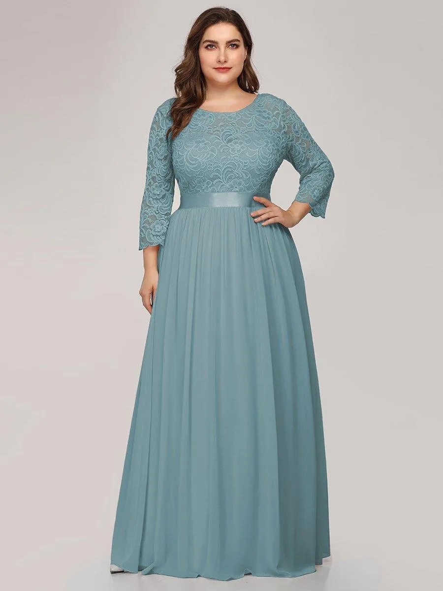 Robe de demoiselle d'honneur en grande taille dentelle transparente et demi-manche