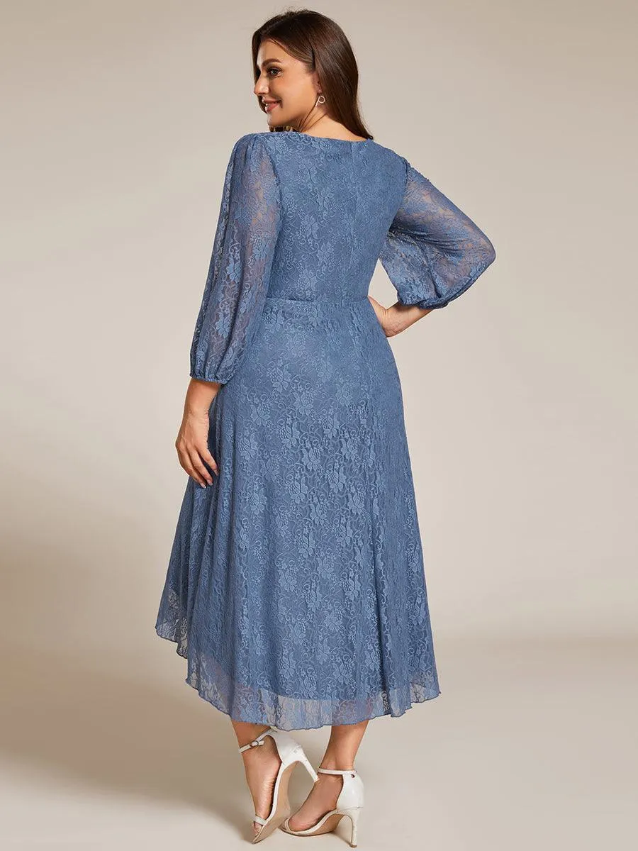 Robe d'invité de mariage à manches longues et col en V en dentelle de grande taille