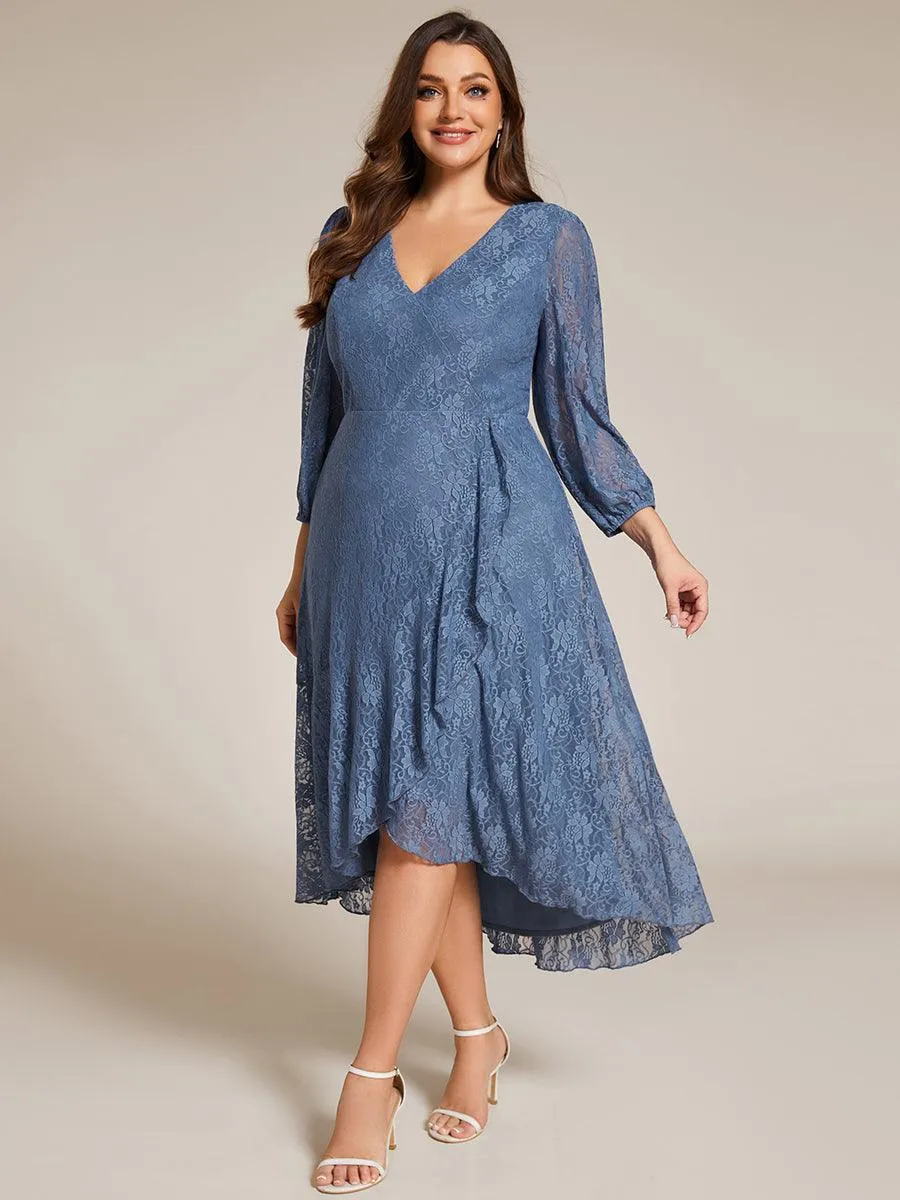 Robe d'invité de mariage à manches longues et col en V en dentelle de grande taille