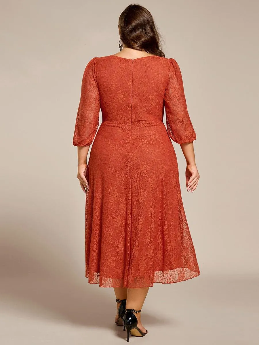 Robe d'invité de mariage à manches longues et col en V en dentelle de grande taille