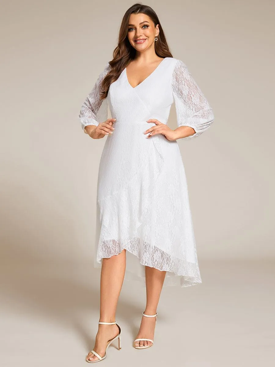 Robe d'invité de mariage à manches longues et col en V en dentelle de grande taille