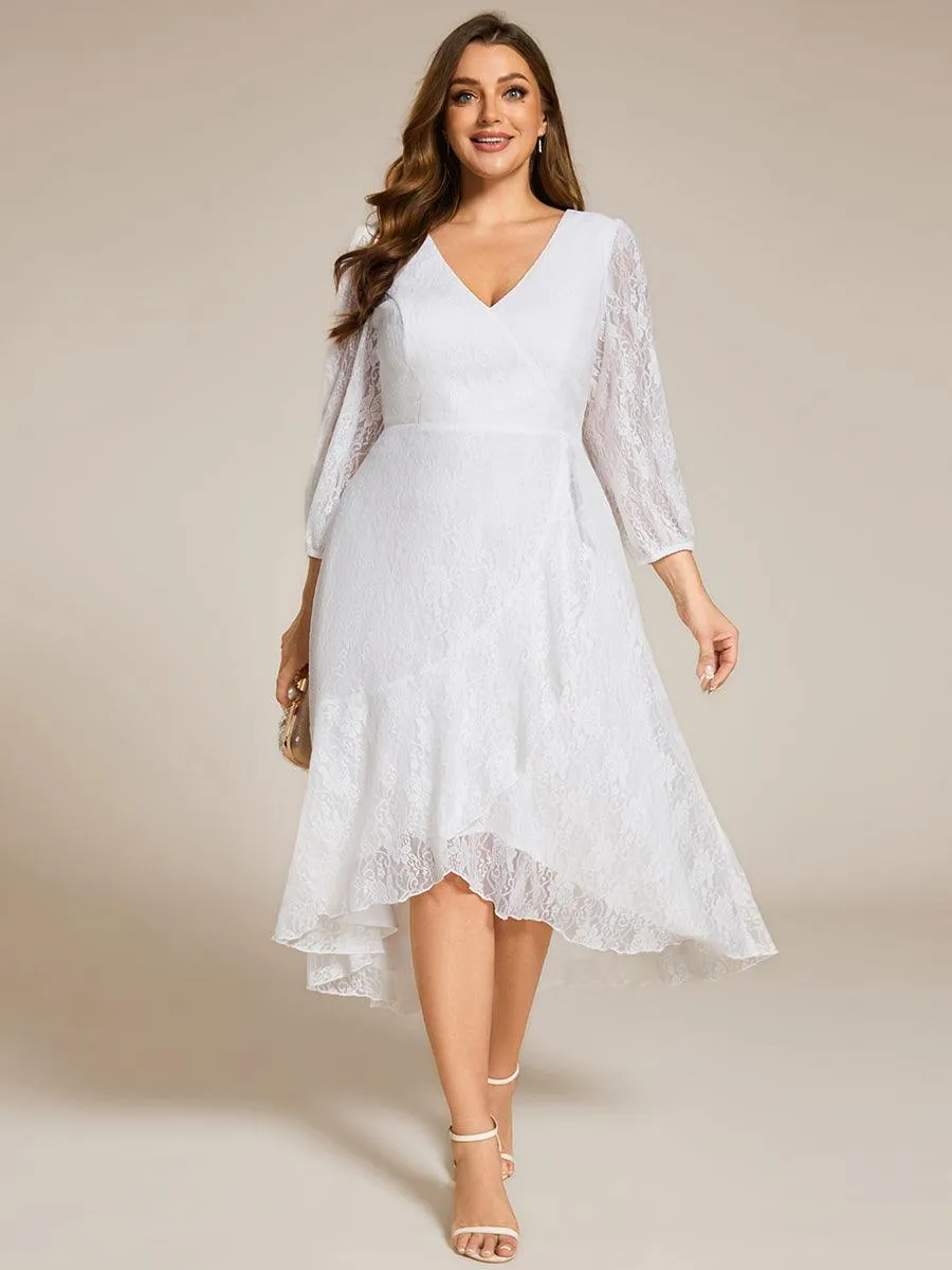 Robe d'invité de mariage à manches longues et col en V en dentelle de grande taille
