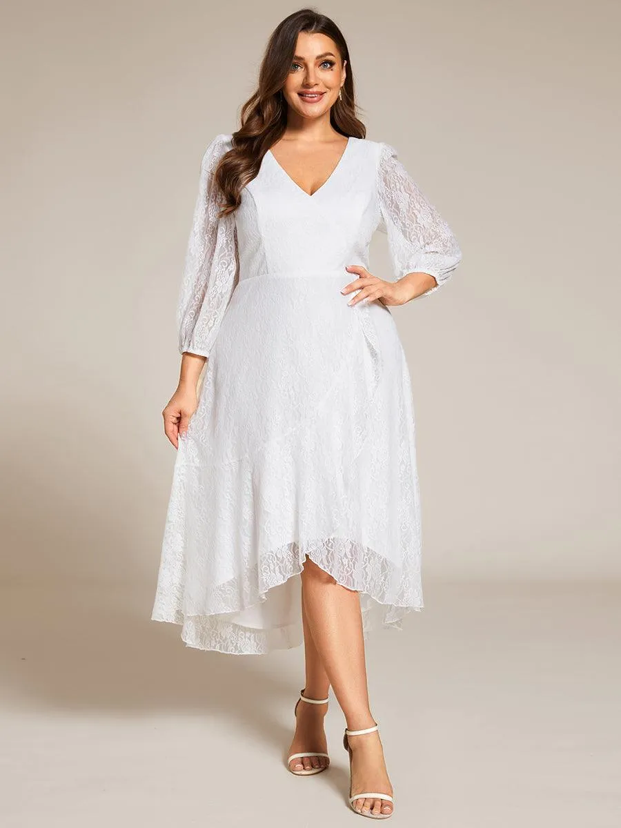 Robe d'invité de mariage à manches longues et col en V en dentelle de grande taille